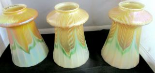 SIX GORGEOUS MATCHING PULLED FEATHER IRIDESCENT QUEZAL ART GLASS LAMP SHADES 8