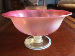 Rare Antique Authentic Signed Pink Pastel Tiffany Favrile Glass Compote L.  C.  T.