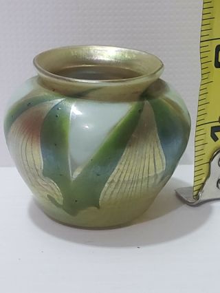 Antique Signed Lc Tiffany Favrile Glass Petite Vase Green
