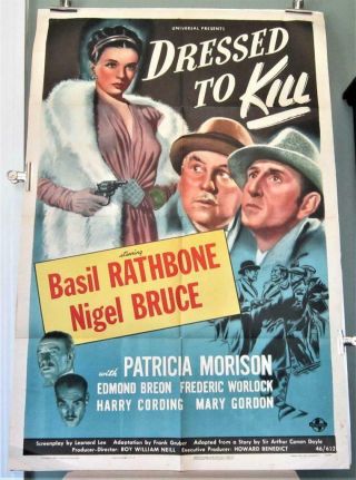 1946 Dressed To Kill 1 - Sheet Sherlock Holmes Basil Rathbone Nigel Bruce