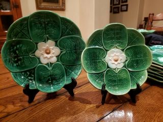 Antique Majolica by Joseph Holdcroft - Green Water Lily c.  1870 plates & cake stand 2