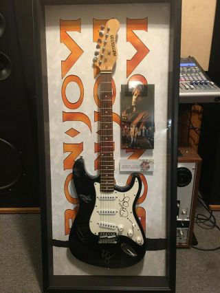 Bon Jovi Signed Guitar,  Autographed,  Certificate Of Authenticity,  And Framed.