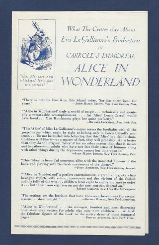 Eva Le Gallienne " Alice In Wonderland " Howard Da Silva 1933 Pittsburgh Flyer