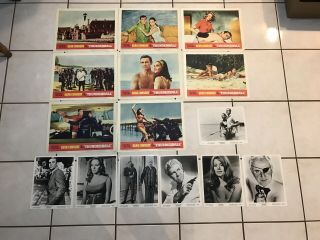 1965 James Bond 007 Thunderball Set Of 8 Lobby Cards.  Bonus 7 B/w Photos.