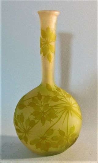 Fine 6.  75 " Signed Galle Banjo - Form Pink & Yellow Cameo Glass Vase C.  1904