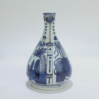 Antique Dutch Delft Pottery Pear Shaped Vase W A Guest & Gray Retail Label - Pt