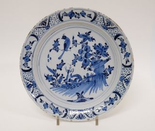 14” Antique 18thc Dutch Delft Pottery Blue And White Charger Plate