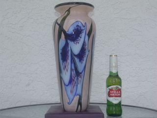 Authentic Stuart Abelman Signed blue lily vase 1997 large RARE 10
