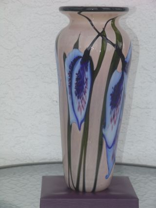 Authentic Stuart Abelman Signed blue lily vase 1997 large RARE 12