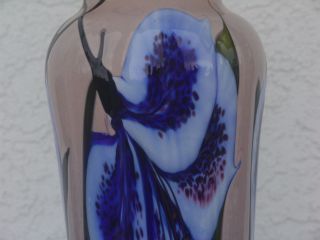 Authentic Stuart Abelman Signed Blue Lily Vase 1997 Large Rare