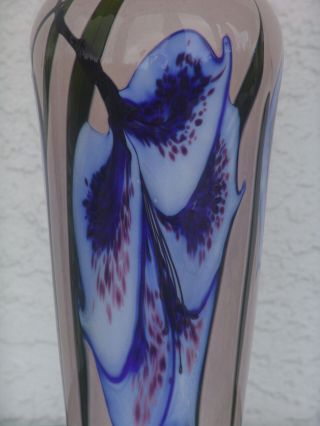 Authentic Stuart Abelman Signed blue lily vase 1997 large RARE 3