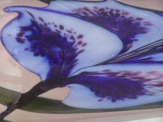 Authentic Stuart Abelman Signed blue lily vase 1997 large RARE 5
