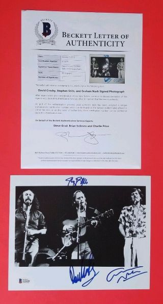 Crosby,  Stills & Nash Signed 8x10 Photo With Beckett And Everly Brothers Jsa