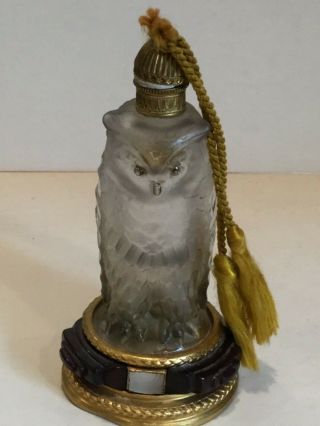 Rare Art Deco Frosted/crystal Glass Owl Perfume Bottle Czech,  Circa 1930