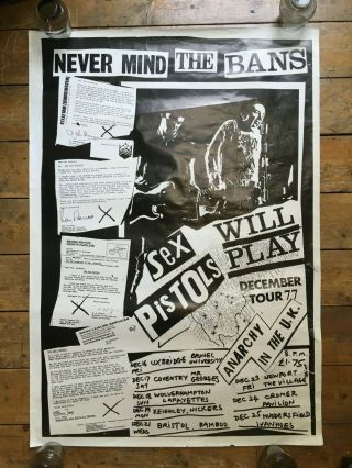 Rare Sex Pistols Never Mind The Bans Official Tour Poster Punk 1977