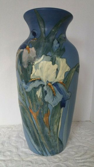 Huge Antique 15 Inch Weller Hudson Floor Vase Handpainted Iris Signed Pillsbury