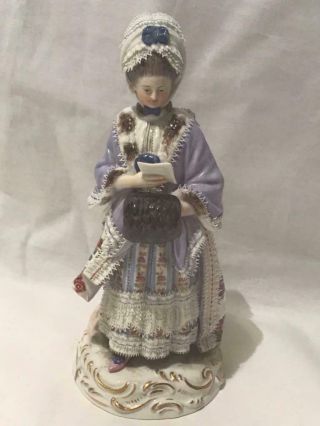 Meissen 19th Century 8  Girl With Muff Reading " Figurine D66 Mold 122