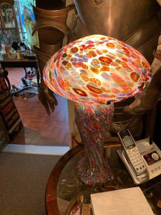 Vintage Fratelli Toso Millefiori Lamp Murano Italian Art Glass Mushroom 19” Tall