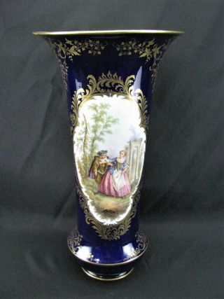 Stunning Meissen Cobalt Porcelain Portrait Vase Gold Gilt Ca.  1960 