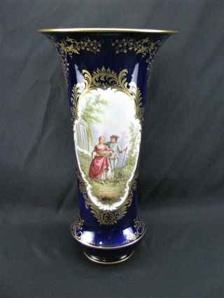 Stunning Meissen Cobalt Porcelain Portrait Vase Gold Gilt ca.  1960 ' s Exc Cond 2