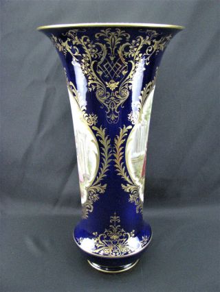Stunning Meissen Cobalt Porcelain Portrait Vase Gold Gilt ca.  1960 ' s Exc Cond 3