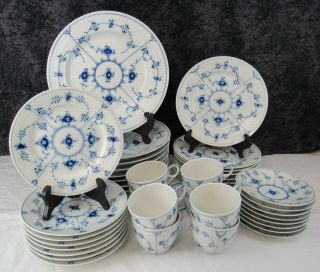 (40) Pc.  Royal Copenhagen Blue Fluted Plain Porcelain Dinner Service For (8)