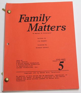 Jim Geoghan / Family Matters,  1993 Tv Show Script,  Jaleel White As Steve Urkel