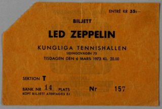 Led Zeppelin - Mega Rare Vintage Stockholm 1973 Concert Ticket