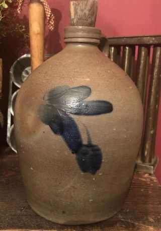 J H Dipple Lewistown Pa 1 Gallon Flower Decorated Stoneware Crock Jug