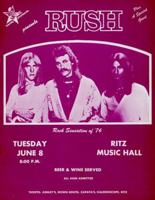 1976 Rush Corpus Christi Handbill