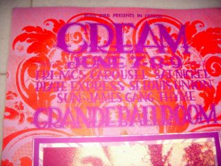 FIRST PRINT - 1968 Cream,  MC5 - GARY GRIMSHAW - GRANDE BALLROOM concert poster 5