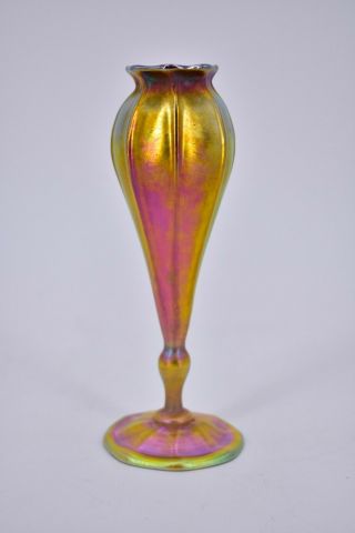 L C T Louis Comfort Tiffany Favrile Floriform Iridescent Gold Glass Vase Signed