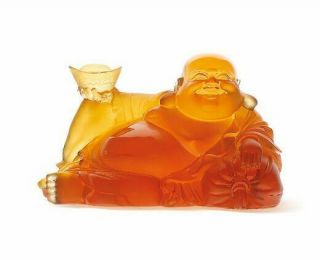 Daum Happy Buddha 06390 Amber Art Glass Crystal Made In France