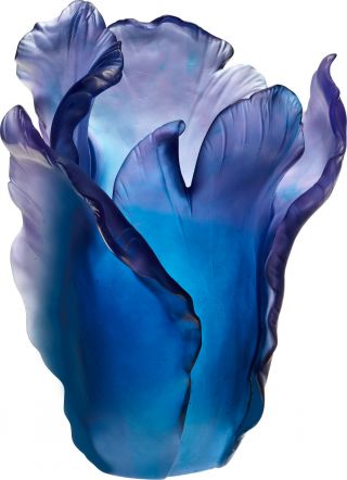 Daum Crystal Blue Tulip Vase 03574 - 7 French Crystal