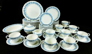 Wedgwood Queensware 54 Pc Set For 10 Lavender Blue On Cream Shell Edge Near