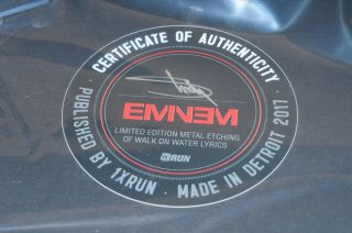 Eminem,  Autograph,  C.  O.  A.  Walk On Water,  Metal Etching Of Lyrics,  Made N Detroit