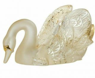 Lalique Swan Head Down Sculpture Gold Luster Crystal,  Gold Enameled 10584400