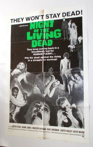 Night Of The Living Dead Movie Poster Vintage 68 One Sheet Romero Zombie Horror