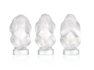 Lalique Wisdom,  Three Wise Monkeys Set Clear Crystal 1064800