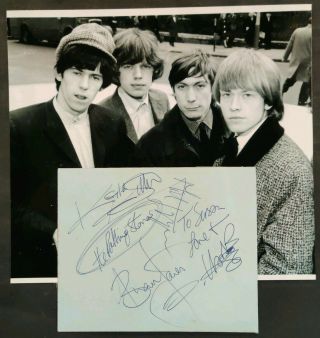 Rolling Stones Signed Page Mick Jagger,  Brian Jones,  Keith Richards & Charlie W
