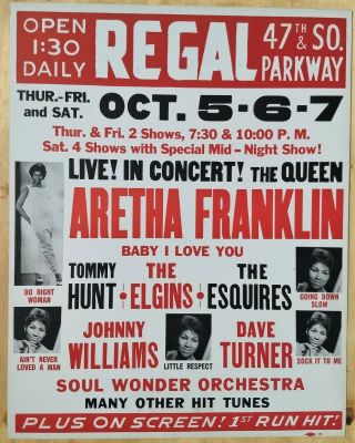 Vintage Aretha Franklin Concert Poster 22x28 C.  1968