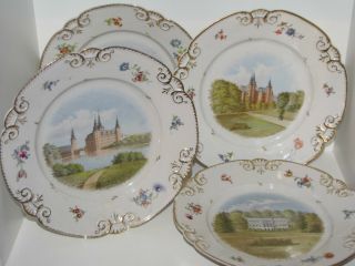 Antique Royal Copenhagen 6 Large Plates With Danish Castles From 1840 - 1850