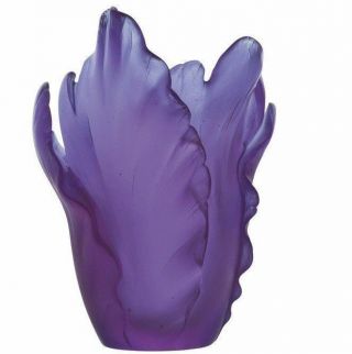 Daum Floral Tulip Vase Ultraviolet Purple Art Glass Made In France 05213 - 2