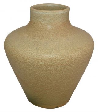 Zark Pottery Mottled Tan Broad Shouldered Arts and Crafts Ceramic Vase 3