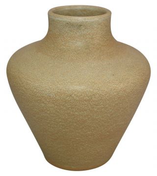 Zark Pottery Mottled Tan Broad Shouldered Arts and Crafts Ceramic Vase 4