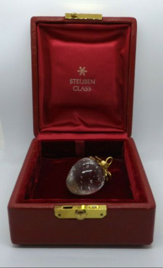 Steuben Crystal Strawberry Pendant with 18K Gold Stem, 9