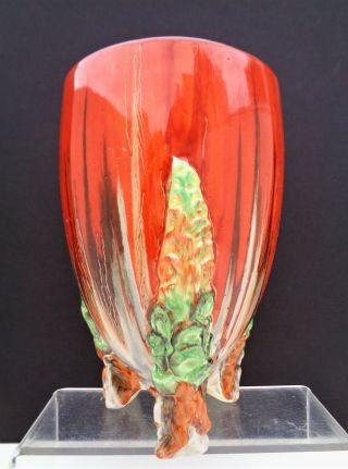 Rare Large Art Deco Clarice Cliff Vase In The " My Garden " Drip Glaze Pattern