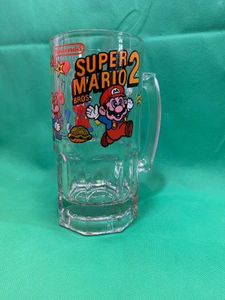 Vintage 1989 Nintendo Mario Bros 2 Glass Beer Or Soda Drink Mug Large 8”