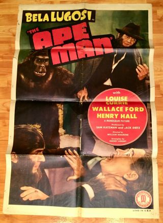 1943 - The Ape Man - Bela Lugosi - Monogram - Movie Poster 27x41 1 Sht