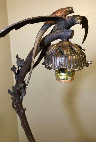 VINTAGE BIRD DESK LAMP WITH ANTIQUE LOETZ ART GLASS SHADE 3